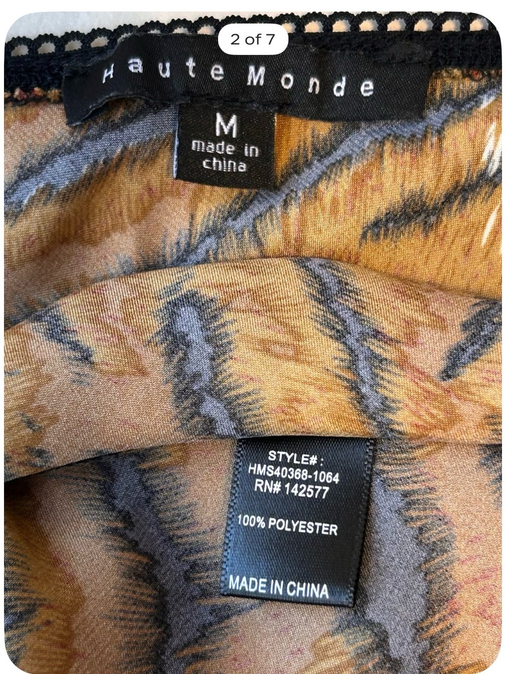 Haute Monde Tiger-Print Satin Midi Skirt M- Gold & Black W/Side Zipper & Elastic - Picture 2 of 7
